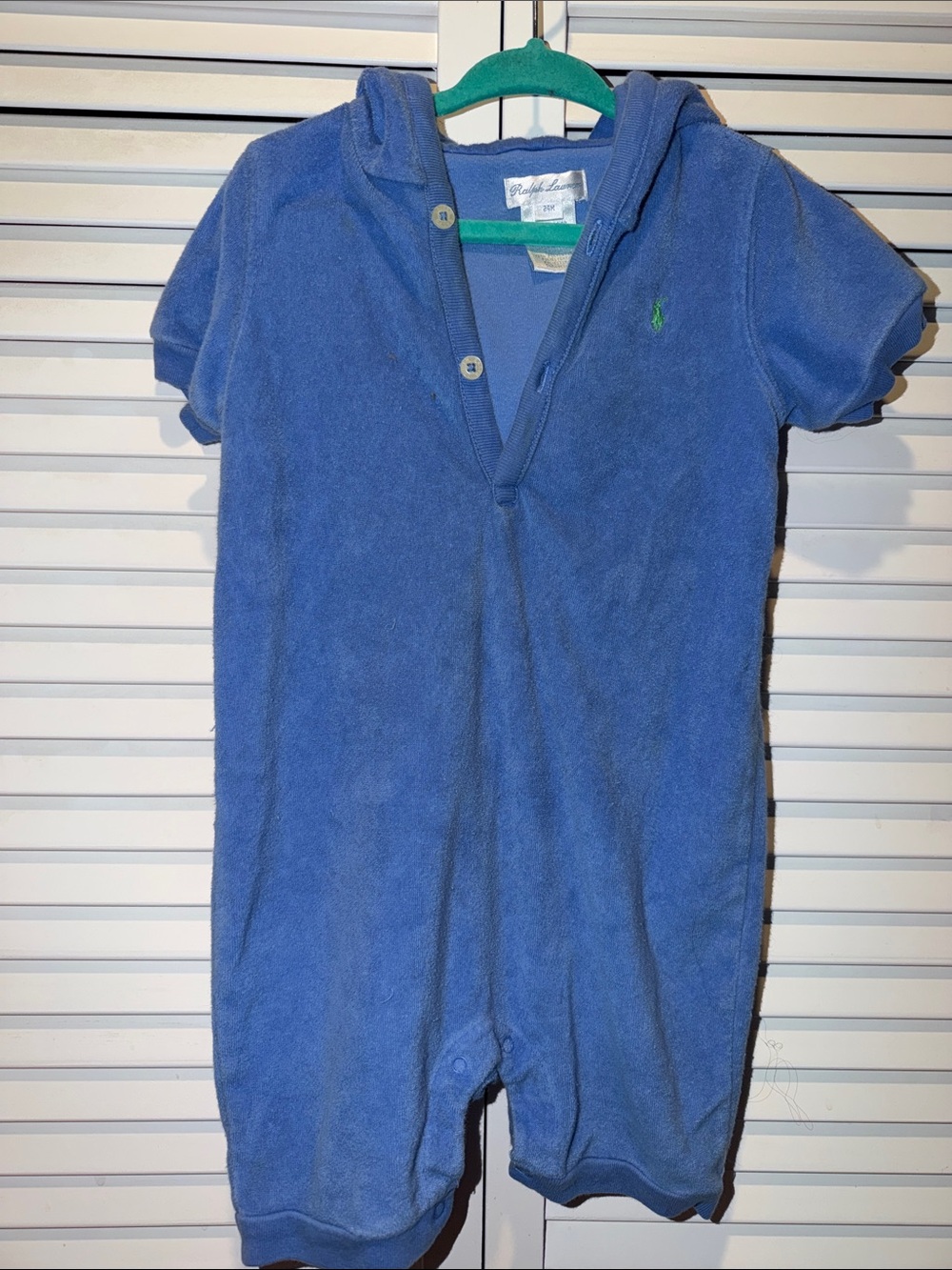 Ralph Lauren Blue Hooded Terry One-Piece Romper